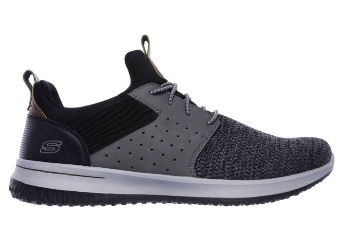 SKECHERS, lätta herrtofflor, med elastisk dekorativ snörning GRAU-SCHWARZ